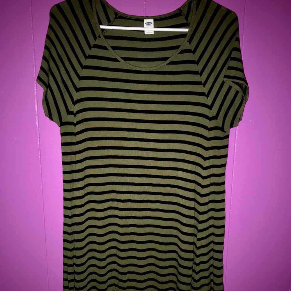 Olive old navy t-shirt dress with black stripes